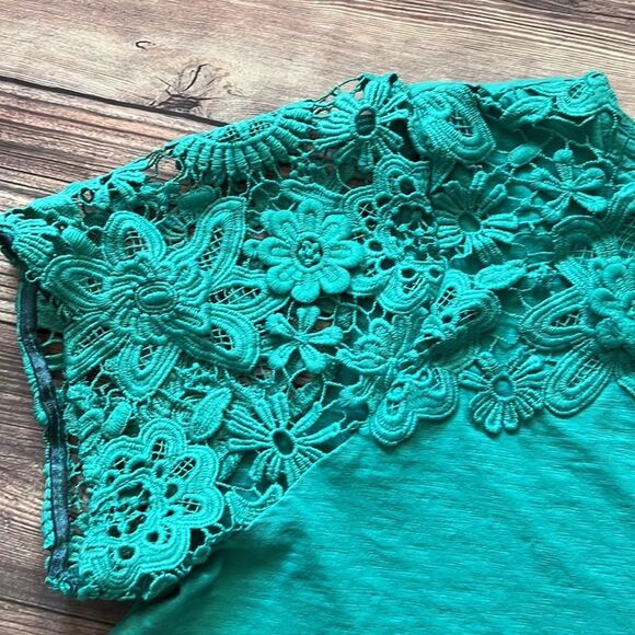 Charter Club Teal Lace Embroidered Short Sleeve Top XXL Cotton Blouse - Picture 3 of 8